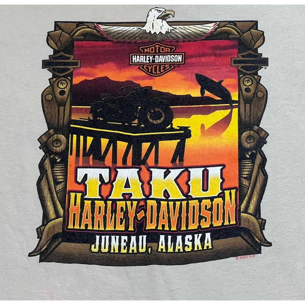 Harley Davidson Mens 2XL TAKU Juneau Alaska T-Shirt 2023 Eagle Totem